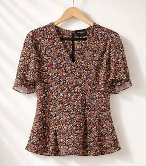 The Kooples Floral Blouse - Black, Pink, Orange